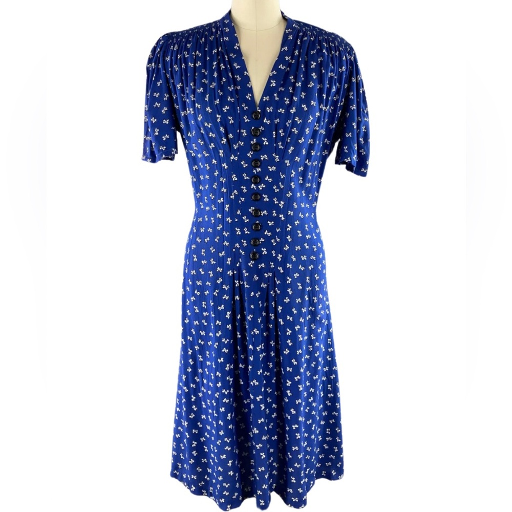 🎀1930s Blue Bow Button Dress🎀